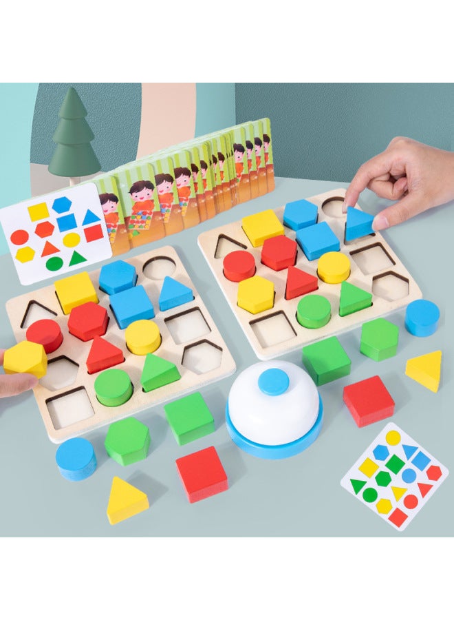 Smart Thinking Battle Puzzle Games Children's Early Education Educational Wooden Toys Parent-Child Interactive Creative Assembled Board-Color:HBR-Geometry Battle - Image 3